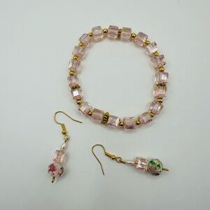 Elegant Pink and Gold Beaded Jewelry Set